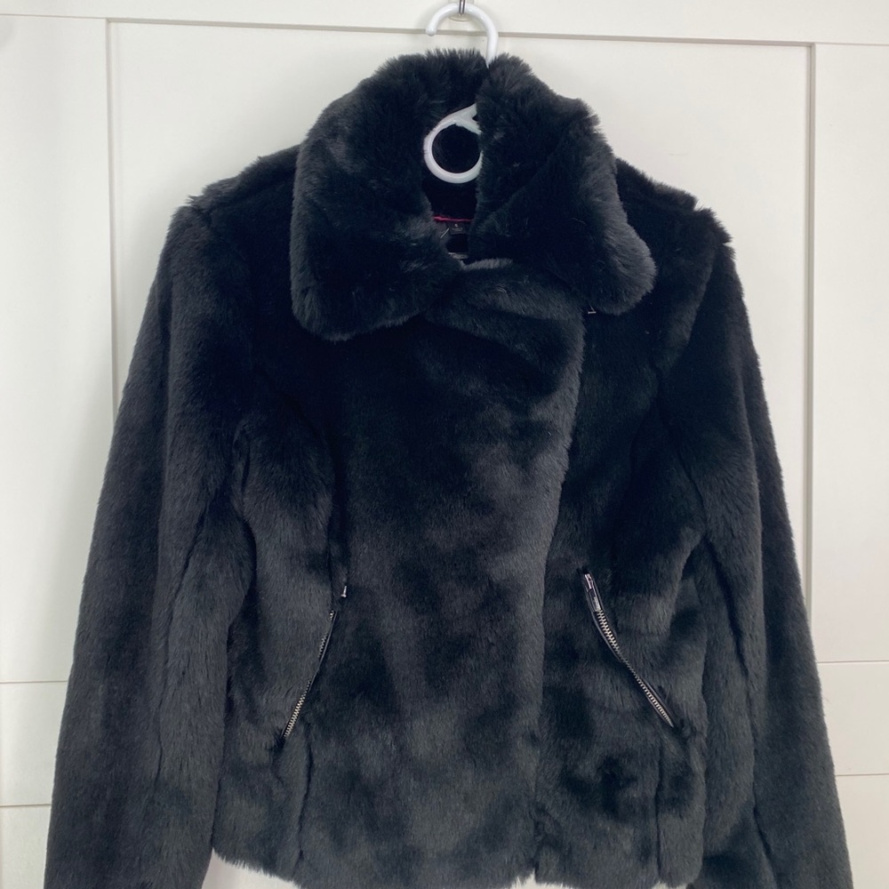 Black Faux Fur Express Motorcycle Jacket